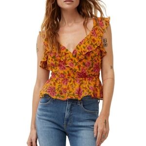 Veronica Beard Randa Ruffle Floral Silk Top